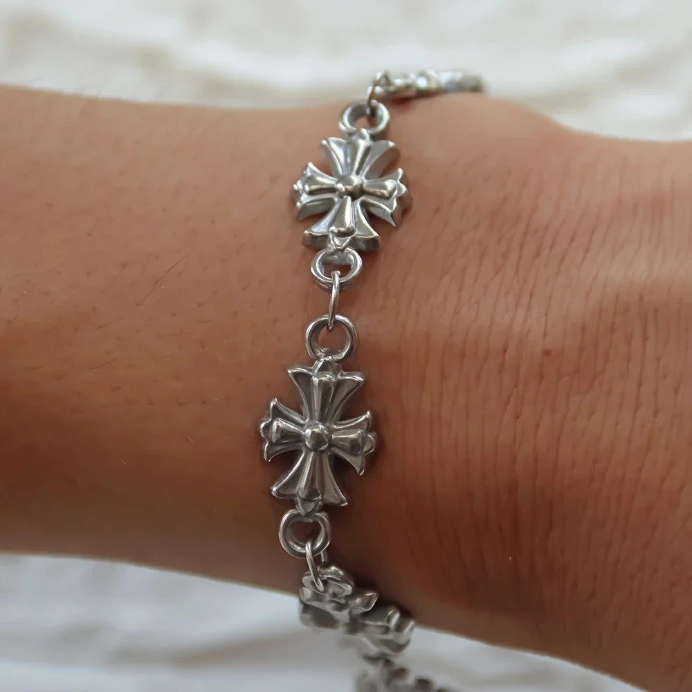 Retro Chrome Cross' Bracelet